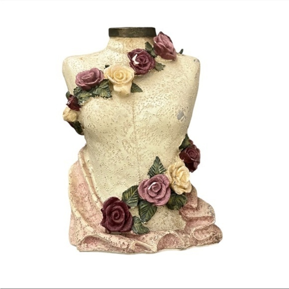 Vintage Mannequin Floral Bust Sculpture with Roses